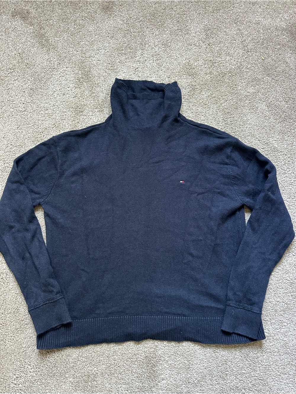 Tommy Hilfiger Navy Blue Wool Blend Relaxed Fit Knit Turtleneck Sweater